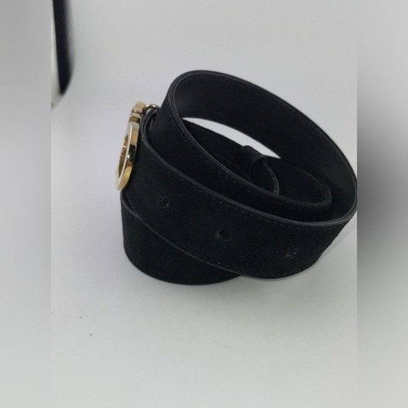 VTG SALVATORE FERRAGAMO GOLD TONE GANCINI BUCKLE BLACK SUEDE LEATHER BELT 26-30  - Picture 4 of 8